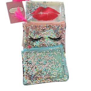 SET OF 3 TRANSPARENT CONFETTI COSMETIC PURSES - NWT.